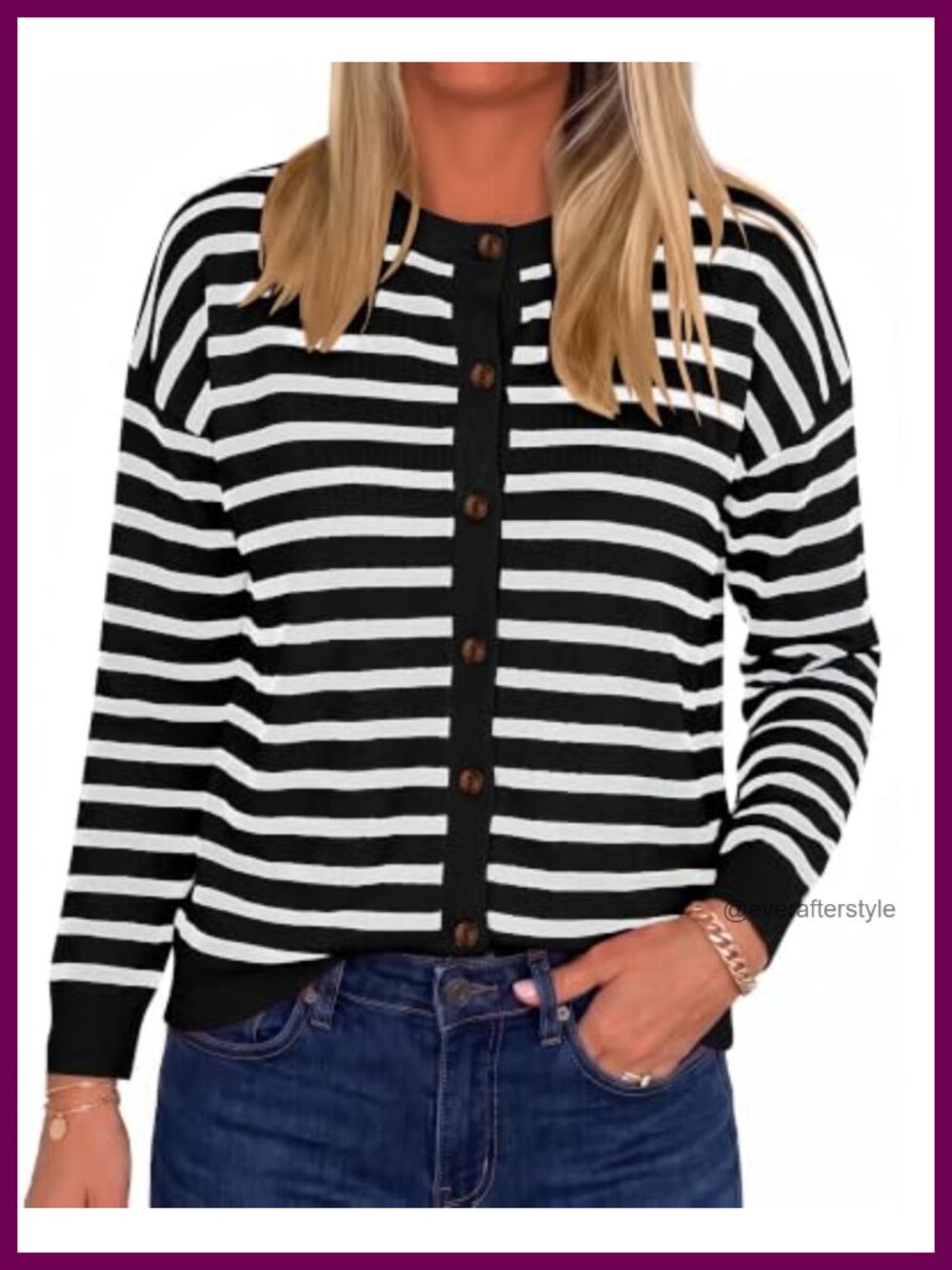 Striped Knit Cardigan Sweater Button Down Long Sleeve Women's Outwear Top